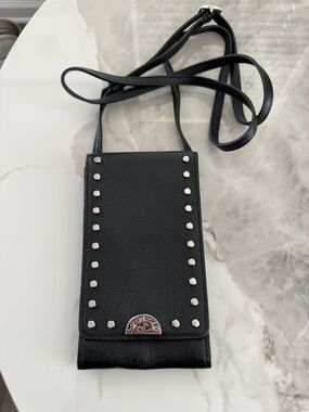 Brighton Black Leather phone case with wallet Swirl Lining